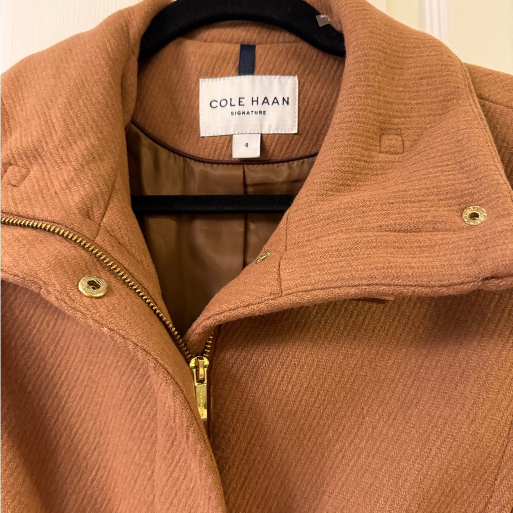 Cole Haan Women's Rust-Tone Wool-Blend Pea Coat with Gold Hardware